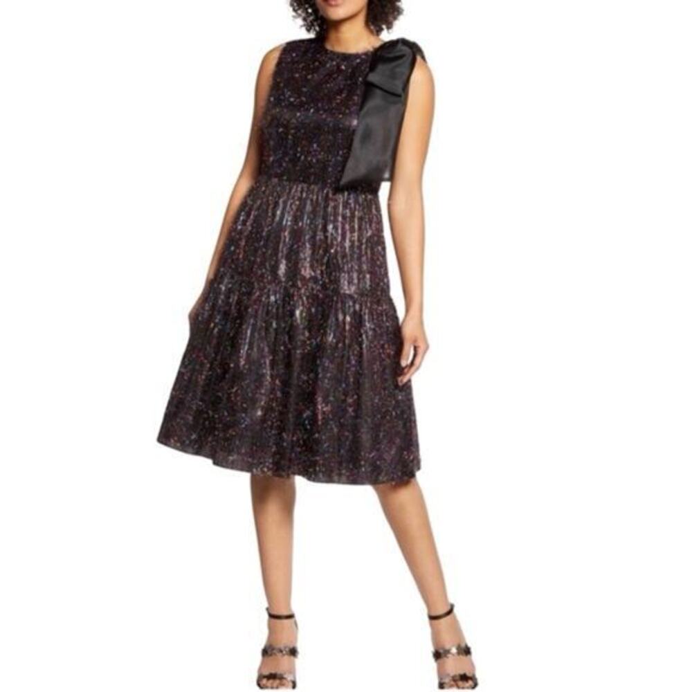 NWT Halogen x Atlantic-Pacific Bow Rainbow Tinsel Tiered‎ Party Dress size 6